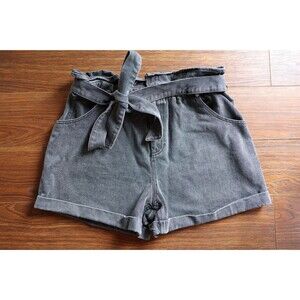 Jealous Tomato Women's Paperbag Black Denim Shorts Tie Belt Size Large
